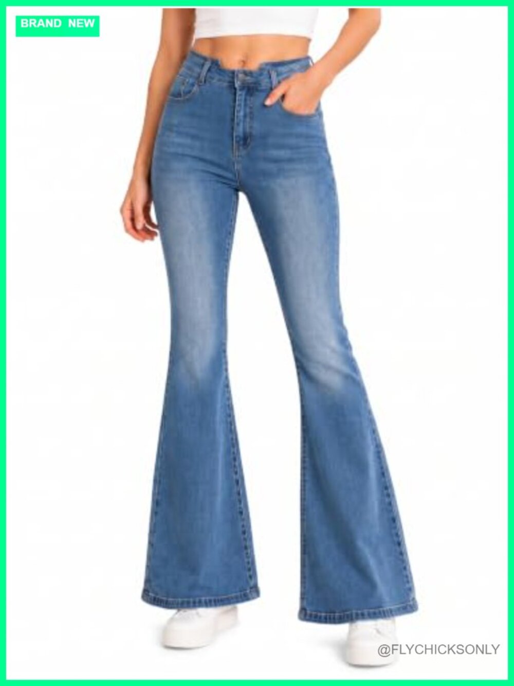 High Waisted Flare Jeans 31 Inseam Notched Waist Denim Pants